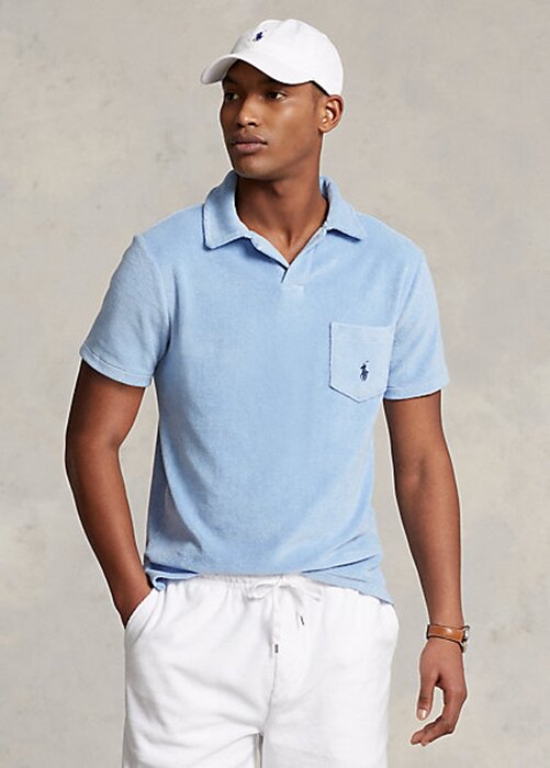 AZURE Men’s Ralph Lauren Custom Slim Fit Terry Polo Shirts AZURE Men’s Ralph Lauren Custom Slim Fit Terry Polo Shirts