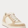 Beige Men’s Ralph Lauren Court Leather-Suede Sneakers