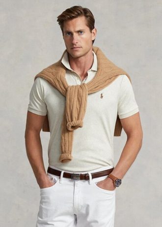 Beige Men’s Ralph Lauren Custom Slim Fit Soft Cotton Polo Shirts