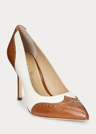 Beige / White Women’s Ralph Lauren Lynden Nappa & Burnished Leather Heels