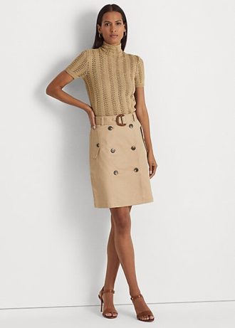 Beige Women’s Ralph Lauren Belted Micro-Sanded Twill Skirts
