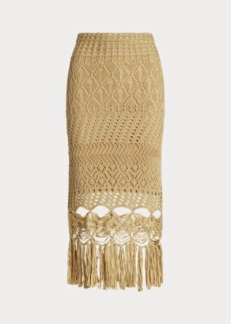 Beige Women’s Ralph Lauren Pointelle-knit Macrame Fringe Skirts
