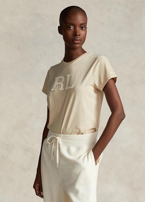 Beige Women’s Ralph Lauren Rl-suede-applique Jersey T Shirts Beige Women’s Ralph Lauren Rl-suede-applique Jersey T Shirts