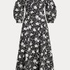 Black / Cream Women’s Ralph Lauren Floral Off-the-Shoulder Linen Dress