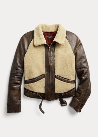 Black / Cream Women’s Ralph Lauren Shearling-Paneled Leather Jackets