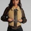 Black / Cream Women’s Ralph Lauren Shearling-Paneled Leather Jackets