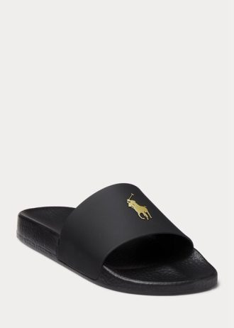 Black / Gold Men’s Ralph Lauren Signature Pony Slippers