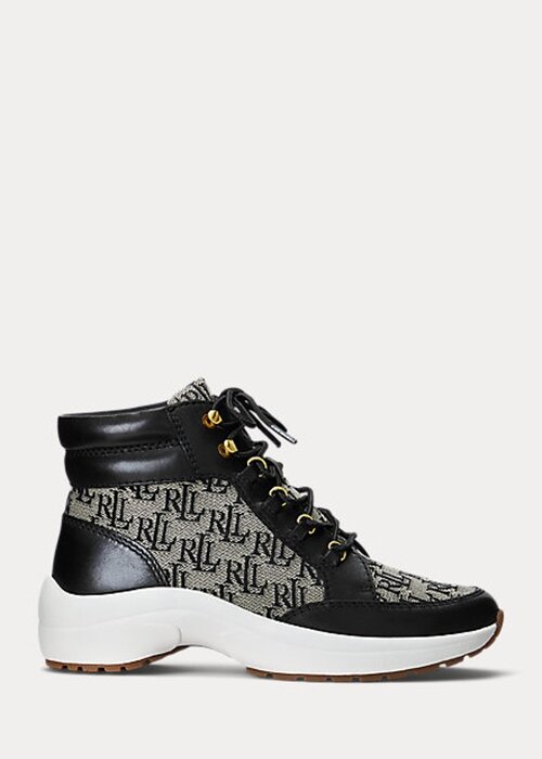 Black / Grey Women’s Ralph Lauren Rylee Monogram Jacquard High-Top Sneakers Black / Grey Women’s Ralph Lauren Rylee Monogram Jacquard High-Top Sneakers