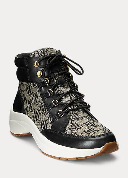 Black / Grey Women’s Ralph Lauren Rylee Monogram Jacquard High-Top Sneakers Black / Grey Women’s Ralph Lauren Rylee Monogram Jacquard High-Top Sneakers