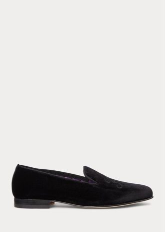 Black Men’s Ralph Lauren Alonzo Embroidered Velvet Dress Shoes