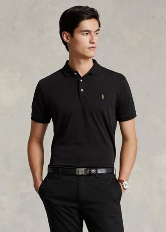 Black Men’s Ralph Lauren Custom Slim Fit Soft Cotton Polo Shirts