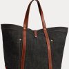 Black Men’s Ralph Lauren Leather-Trim Denim Tote Bags
