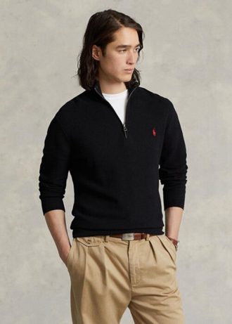 Black Men’s Ralph Lauren Mesh-knit Cotton Quarter-zip Jumper Sweaters Black Men’s Ralph Lauren Mesh-knit Cotton Quarter-zip Jumper Sweaters