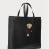Black Men’s Ralph Lauren Polo Bear Leather-trim Canvas Tote Bags