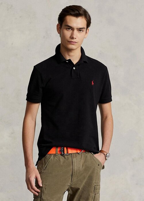 Black Men’s Ralph Lauren Slim Fit Mesh Polo Shirts Black Men’s Ralph Lauren Slim Fit Mesh Polo Shirts