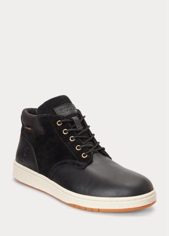 Black Men’s Ralph Lauren Waterproof Leather-Suede Boots