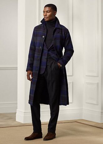 Black / Nacy Men’s Ralph Lauren Plaid Wool Twill Balmacaan Topcoat Coats