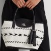 Black/Snow White Women’s Ralph Lauren Geo-Motif Woven Leather Large Perri Tote Bags