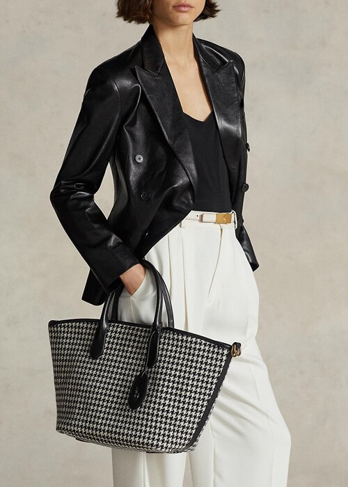 Black/White Houndstooth Women’s Ralph Lauren Houndstooth Medium Bellport Tote Bags Black/White Houndstooth Women’s Ralph Lauren Houndstooth Medium Bellport Tote Bags