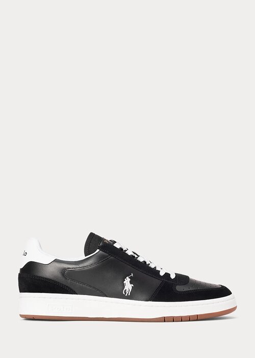 Black / White Men’s Ralph Lauren Court Leather-Suede Sneakers Black / White Men’s Ralph Lauren Court Leather-Suede Sneakers