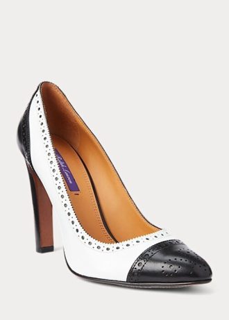 Black / White Women’s Ralph Lauren Ainsley Color-Blocked Calfskin Heels