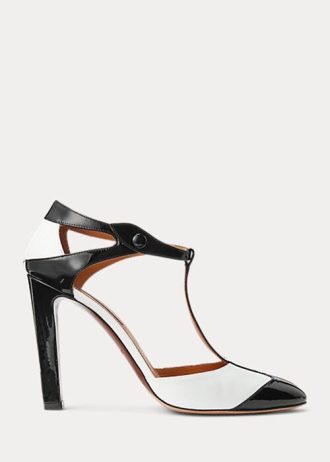 Black / White Women’s Ralph Lauren Haskell Color-Blocked Calfskin Heels