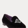 Black Women’s Ralph Lauren Alonzo Embroidered Velvet Flat Shoes