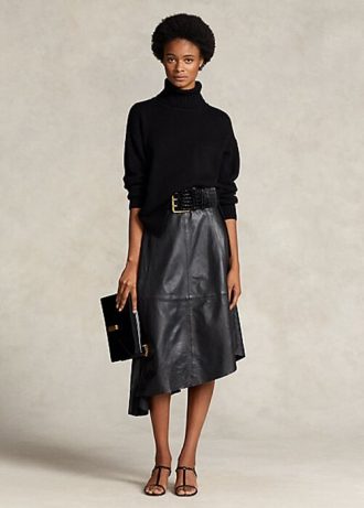 Black Women’s Ralph Lauren Asymmetrical Lambskin Circle Skirts