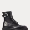 Black Women’s Ralph Lauren Buckled Calfskin Lug Boots