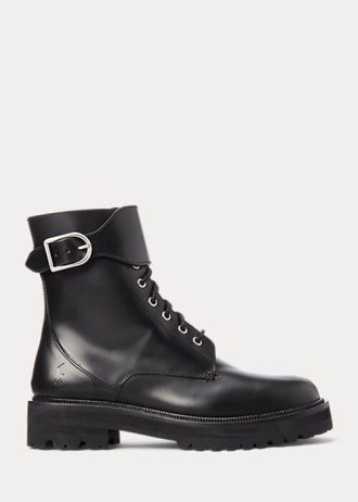 Black Women’s Ralph Lauren Buckled Calfskin Lug Boots