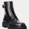 Black Women’s Ralph Lauren Buckled Calfskin Lug Boots