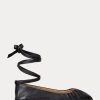 Black Women’s Ralph Lauren Cecilia Nappa Leather Lace-Up Flat Shoes