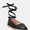 Black Women’s Ralph Lauren Cecilia Nappa Leather Lace-Up Flat Shoes