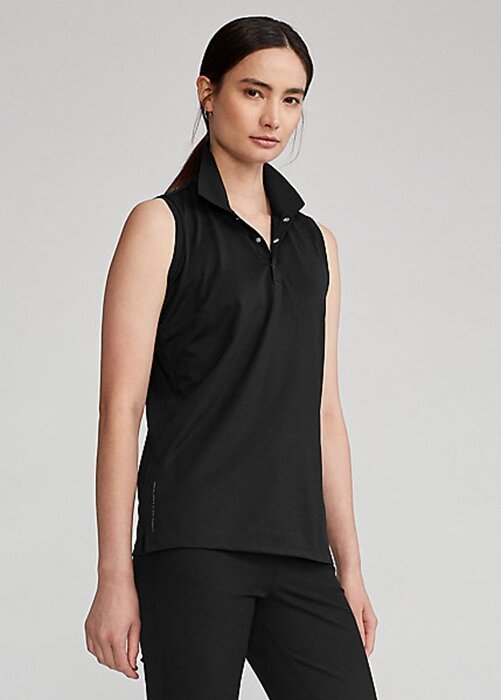 Black Women’s Ralph Lauren Classic Fit Piqué Sleeveless Polo Shirts Black Women’s Ralph Lauren Classic Fit Piqué Sleeveless Polo Shirts