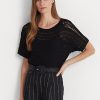 Black Women’s Ralph Lauren Cotton Mesh Short-Sleeve Sweaters