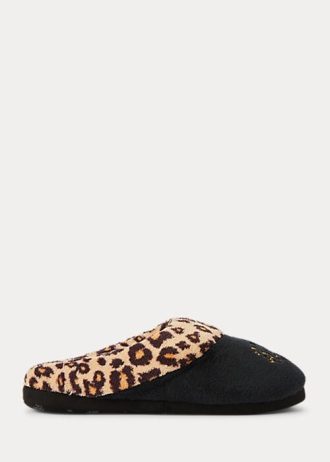 Black Women’s Ralph Lauren Leopard Logo Slippers