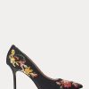 Black Women’s Ralph Lauren Lindella II Needlepoint & Suede Heels