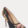 Black Women’s Ralph Lauren Lindella II Needlepoint & Suede Heels