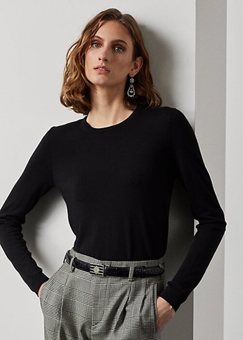 Black Women’s Ralph Lauren Merino Wool Crewneck Sweaters Black Women’s Ralph Lauren Merino Wool Crewneck Sweaters