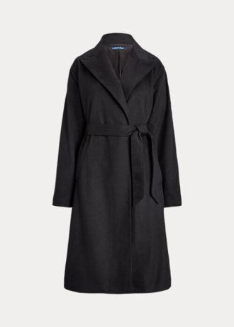 Black Women’s Ralph Lauren Peak-Lapel Wool-Blend Wrap Coats