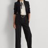 Black Women’s Ralph Lauren Pinstripe Wool Crepe Wide-Leg Pants
