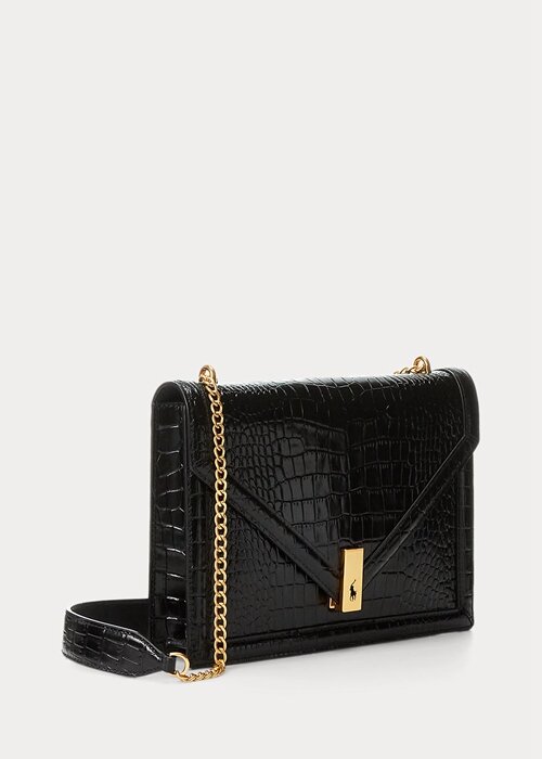 Black Women’s Ralph Lauren Polo ID Croc-Embossed Envelope Chain Crossbody Bags Black Women’s Ralph Lauren Polo ID Croc-Embossed Envelope Chain Crossbody Bags
