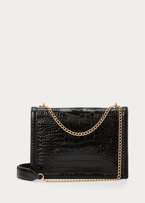 Black Women’s Ralph Lauren Polo ID Croc-Embossed Envelope Chain Crossbody Bags Black Women’s Ralph Lauren Polo ID Croc-Embossed Envelope Chain Crossbody Bags