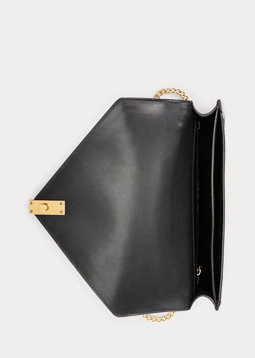Black Women’s Ralph Lauren Polo ID Croc-Embossed Envelope Chain Crossbody Bags Black Women’s Ralph Lauren Polo ID Croc-Embossed Envelope Chain Crossbody Bags