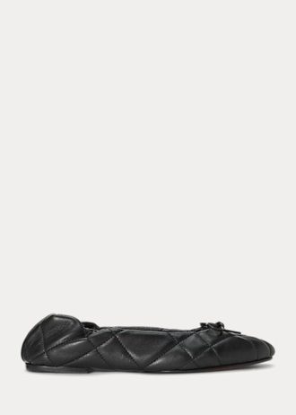 Black Women’s Ralph Lauren Quilted Lambskin Ballet Flat Shoes Black Women’s Ralph Lauren Quilted Lambskin Ballet Flat Shoes