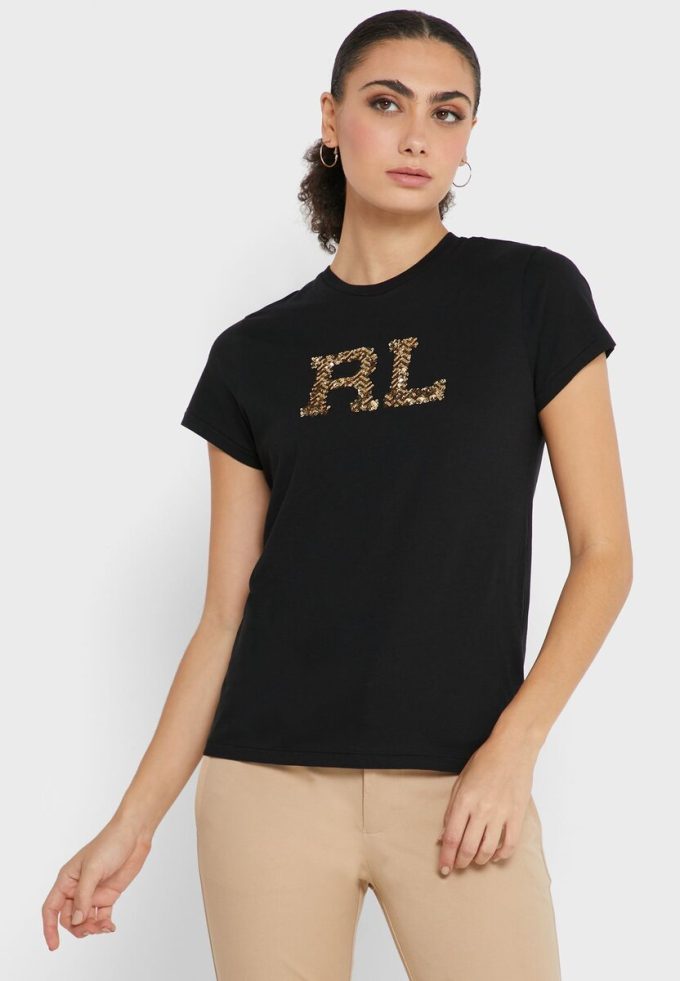 Black Women’s Ralph Lauren Round Neck Graphic Tops