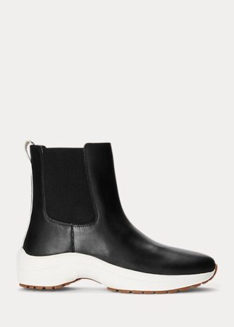 Black Women’s Ralph Lauren Rylee Burnished Leather Slip-On Sneakers