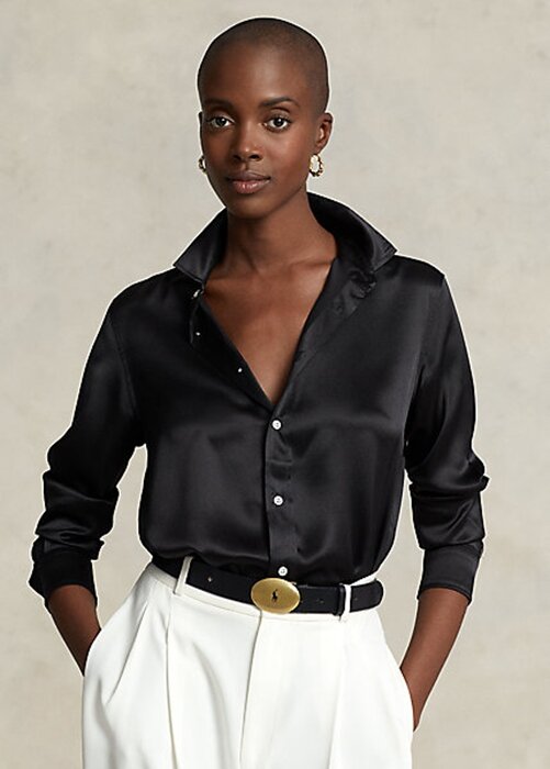 Black Women’s Ralph Lauren Silk Charmeuse Shirts Black Women’s Ralph Lauren Silk Charmeuse Shirts