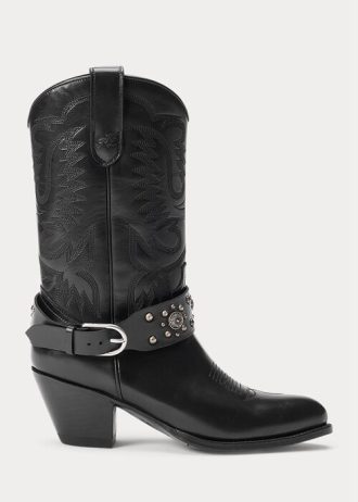 Black Women’s Ralph Lauren Studded Calfskin Western Boots