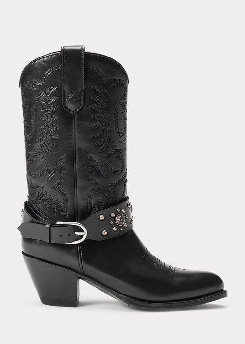 Black Women’s Ralph Lauren Studded Calfskin Western Boots Black Women’s Ralph Lauren Studded Calfskin Western Boots